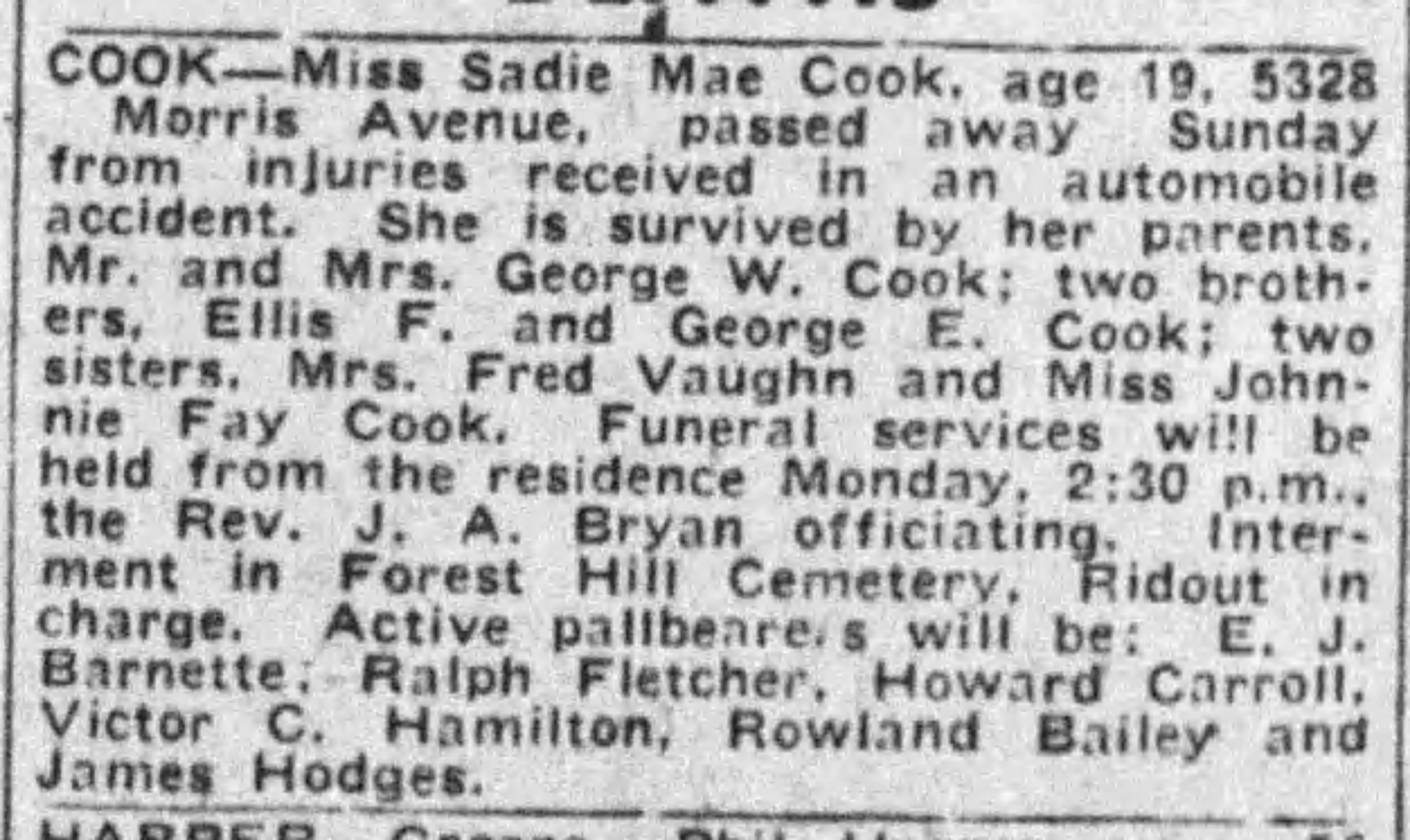 Sadie Mae Cook obituary